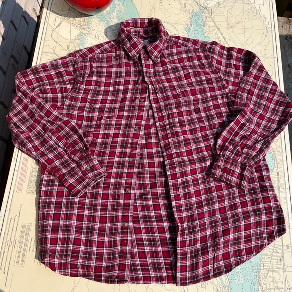 Vintage 90s Red Plaid Chaps Flannel Long Sleeve Shirt - Picture 2 of 4